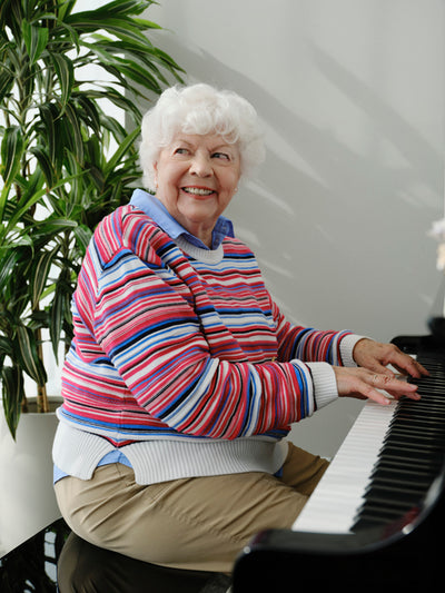 Sparkling eyes while playing the piano